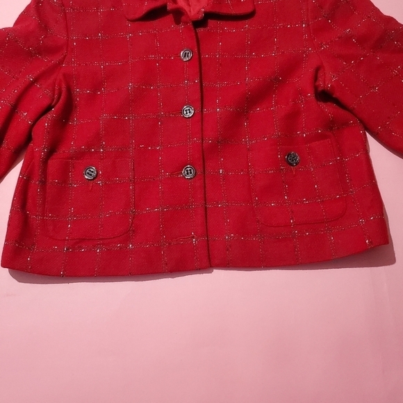 Vintage 1980s 80s Dark Burgandy Red Plaid Wool Blazer Shoulder Pads Christmas - Picture 4 of 6